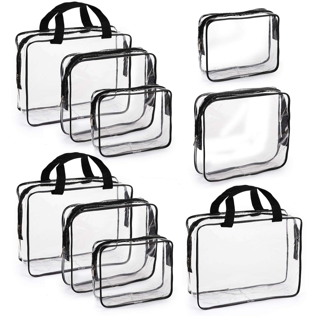 Hedume Set mit 9 durchsichtigen Make-up-Taschen, TSA-geprüftes durchsichtiges Kulturbeutel-Set, wasserdichtes PVC mit Reißverschlussgriff, tragbares Reisegepäckbeutel