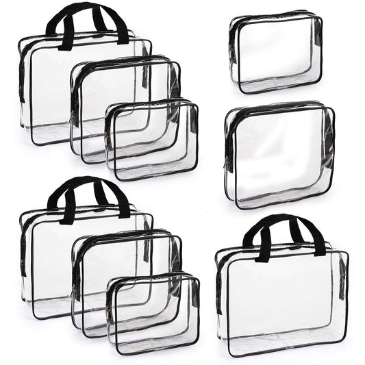 Hedume Set mit 9 durchsichtigen Make-up-Taschen, TSA-geprüftes durchsichtiges Kulturbeutel-Set, wasserdichtes PVC mit Reißverschlussgriff, tragbares Reisegepäckbeutel