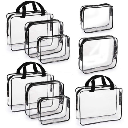 Hedume Set mit 9 durchsichtigen Make-up-Taschen, TSA-geprüftes durchsichtiges Kulturbeutel-Set, wasserdichtes PVC mit Reißverschlussgriff, tragbares Reisegepäckbeutel