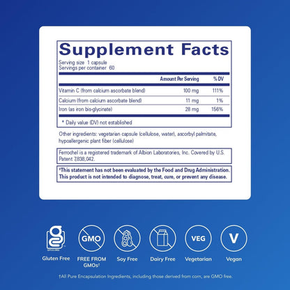 Pure Encapsulations OptiFerin-C – Für rote Blutkörperchen & Energie – Eisenaufnahme-Unterstützung – Vitamin-C-angereichert – Glutenfrei & Nicht-GVO – 60 Kapseln