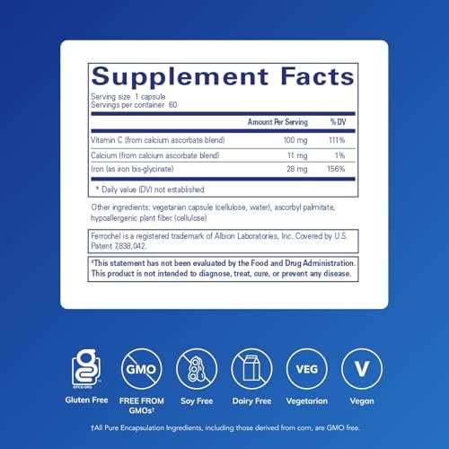 Pure Encapsulations OptiFerin-C – Für rote Blutkörperchen & Energie – Eisenaufnahme-Unterstützung – Vitamin-C-angereichert – Glutenfrei & Nicht-GVO – 60 Kapseln