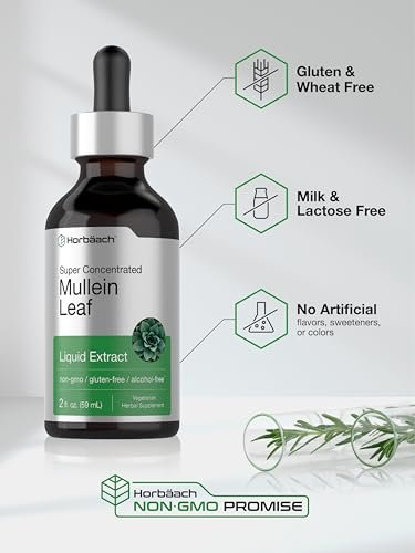 Horbäach Königskerzenblätter Extrakt Tropfen | 60 ml | Alkoholfreie flüssige Tinktur | Vegetarisches, Nicht-GVO & Glutenfreies pflanzliches Nahrungsergänzungsmittel