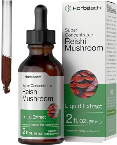 Horbäach Reishi Pilz Extrakt Tinktur | 60 ml | Flüssige Tropfen | Ganoderma Lucidum | Vegan, Alkoholfrei | Nicht-GVO, Glutenfrei Nahrungsergänzungsmittel