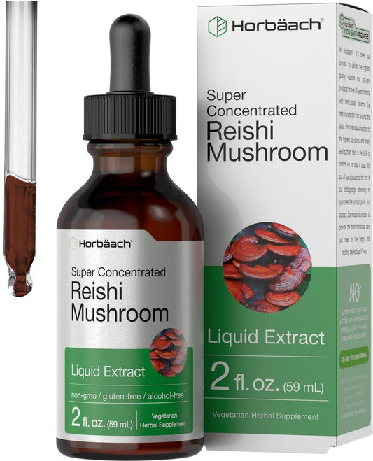 Horbäach Reishi Pilz Extrakt Tinktur | 60 ml | Flüssige Tropfen | Ganoderma Lucidum | Vegan, Alkoholfrei | Nicht-GVO, Glutenfrei Nahrungsergänzungsmittel