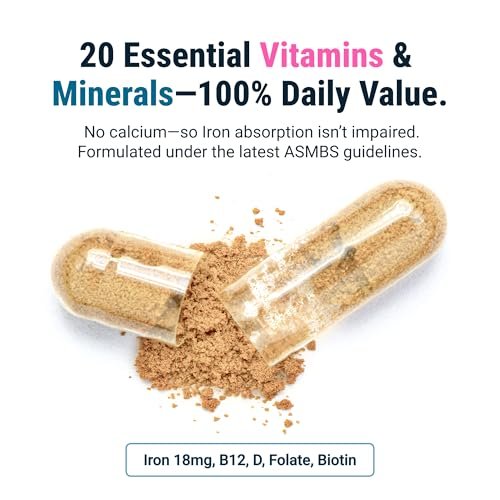 BariatricPal Multivitamin ONE – Tägliches Bariatrisches Multivitamin mit 18 mg Eisen, 30 Kapseln (1 Monatsvorrat)