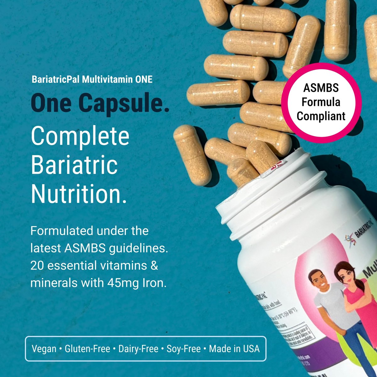 BariatricPal Multivitamin ONE – Tägliches Bariatrisches Multivitamin mit 18 mg Eisen, 30 Kapseln (1 Monatsvorrat)