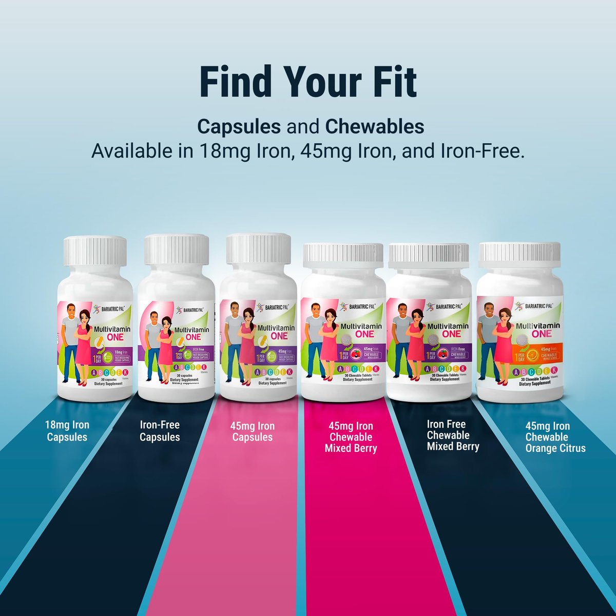 BariatricPal Multivitamin ONE – Tägliches Bariatrisches Multivitamin mit 18 mg Eisen, 30 Kapseln (1 Monatsvorrat)