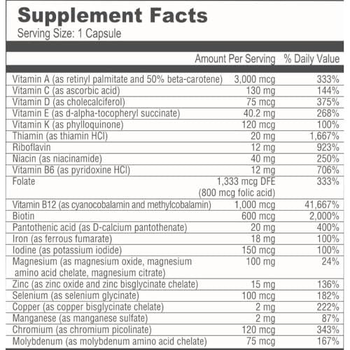 BariatricPal Multivitamin ONE 1 pro Tag! Bariatrisches Multivitamin Kapsel ohne Eisen | Leicht zu schlucken | Vitamin für Patienten nach bariatrischer Operation | 30 Kapseln (1 Monatsvorrat)