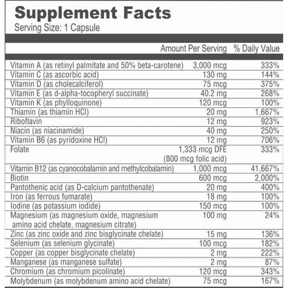 BariatricPal Multivitamin ONE – Tägliches Bariatrisches Multivitamin mit 18 mg Eisen, 30 Kapseln (1 Monatsvorrat)