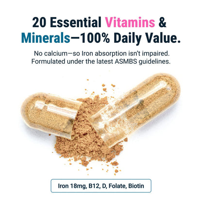 BariatricPal Multivitamin ONE – Tägliches Bariatrisches Multivitamin mit 18 mg Eisen, 30 Kapseln (1 Monatsvorrat)