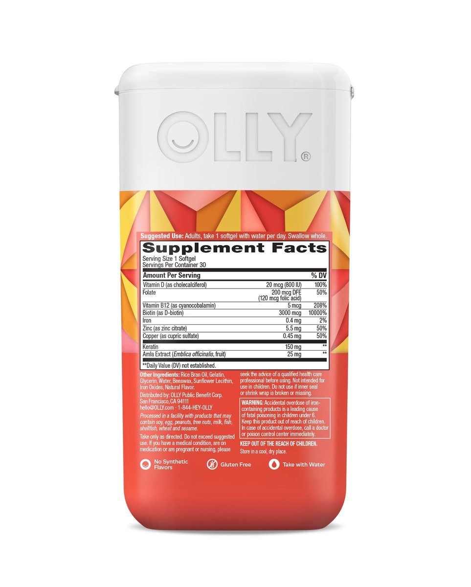 OLLY Ultra Strength Haar Softgels – Biotin, Keratin, Vitamin D & B12 – 30 Softgels (30-Tage-Vorrat)