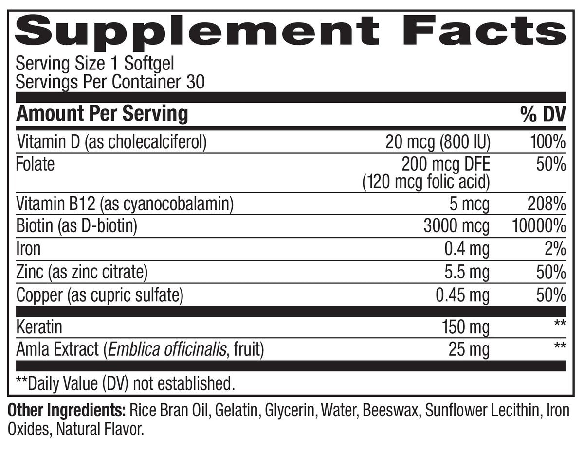 OLLY Ultra Strength Haar Softgels – Biotin, Keratin, Vitamin D & B12 – 30 Softgels (30-Tage-Vorrat)