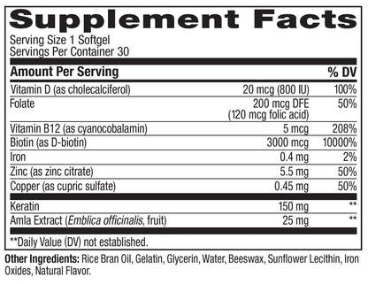 OLLY Ultra Strength Haar Softgels – Biotin, Keratin, Vitamin D & B12 – 30 Softgels (30-Tage-Vorrat)