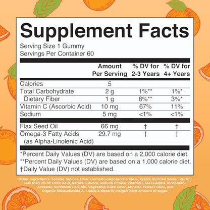 MARYRUTH'S Vegane Omega 3 Gummis für Kinder ab 4 Jahren – 2-Monats-Vorrat – Zuckerfrei – Omega-3 mit Vitamin C – Leinöl – Immununterstützung – Essentielles ALA – Kein Fischgeschmack – 60 Stück