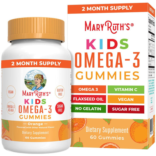 MARYRUTH'S Vegane Omega 3 Gummis für Kinder ab 4 Jahren – 2-Monats-Vorrat – Zuckerfrei – Omega-3 mit Vitamin C – Leinöl – Immununterstützung – Essentielles ALA – Kein Fischgeschmack – 60 Stück