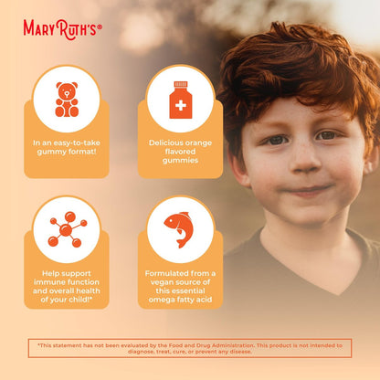 MARYRUTH'S Vegane Omega 3 Gummis für Kinder ab 4 Jahren – 2-Monats-Vorrat – Zuckerfrei – Omega-3 mit Vitamin C – Leinöl – Immununterstützung – Essentielles ALA – Kein Fischgeschmack – 60 Stück
