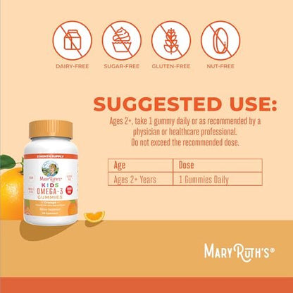 MARYRUTH'S Vegane Omega 3 Gummis für Kinder ab 4 Jahren – 2-Monats-Vorrat – Zuckerfrei – Omega-3 mit Vitamin C – Leinöl – Immununterstützung – Essentielles ALA – Kein Fischgeschmack – 60 Stück