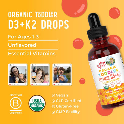 MARYRUTH'S Organics Vitamin D3 + K2 Tropfen | Vegane D3 K2 Kombination für Kinder & Erwachsene | Starke Knochen & Calciumaufnahme | 30 ml (1 Fl Oz)