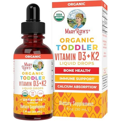 MARYRUTH'S Organics Vitamin D3 + K2 Tropfen | Vegane D3 K2 Kombination für Kinder & Erwachsene | Starke Knochen & Calciumaufnahme | 30 ml (1 Fl Oz)