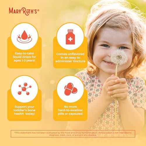 MARYRUTH'S Organics Vitamin D3 + K2 Tropfen | Vegane D3 K2 Kombination für Kinder & Erwachsene | Starke Knochen & Calciumaufnahme | 30 ml (1 Fl Oz)