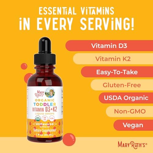 MARYRUTH'S Organics Vitamin D3 + K2 Tropfen | Vegane D3 K2 Kombination für Kinder & Erwachsene | Starke Knochen & Calciumaufnahme | 30 ml (1 Fl Oz)