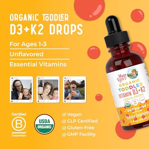 MARYRUTH'S Organics Vitamin D3 + K2 Tropfen | Vegane D3 K2 Kombination für Kinder & Erwachsene | Starke Knochen & Calciumaufnahme | 30 ml (1 Fl Oz)