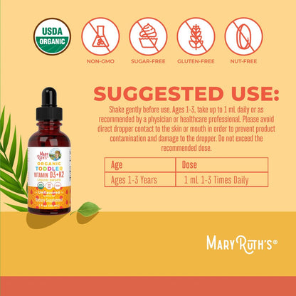 MARYRUTH'S Organics Vitamin D3 + K2 Tropfen | Vegane D3 K2 Kombination für Kinder & Erwachsene | Starke Knochen & Calciumaufnahme | 30 ml (1 Fl Oz)
