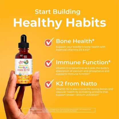 MARYRUTH'S Organics Vitamin D3 + K2 Tropfen | Vegane D3 K2 Kombination für Kinder & Erwachsene | Starke Knochen & Calciumaufnahme | 30 ml (1 Fl Oz)