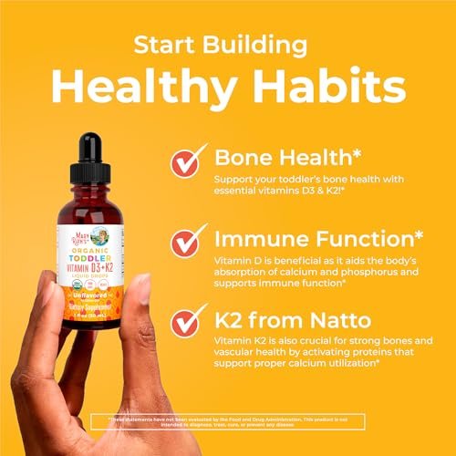 MARYRUTH'S Organics Vitamin D3 + K2 Tropfen | Vegane D3 K2 Kombination für Kinder & Erwachsene | Starke Knochen & Calciumaufnahme | 30 ml (1 Fl Oz)