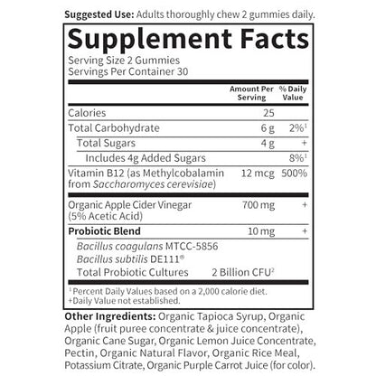 Garden of Life Bio- Apfelessig Probiotikum Gummibärchen - USDA Bio, 2 Milliarden KBE, Vitamin B12 - 60 vegane, nicht-GVO Gummis für Verdauung & Immunsystem
