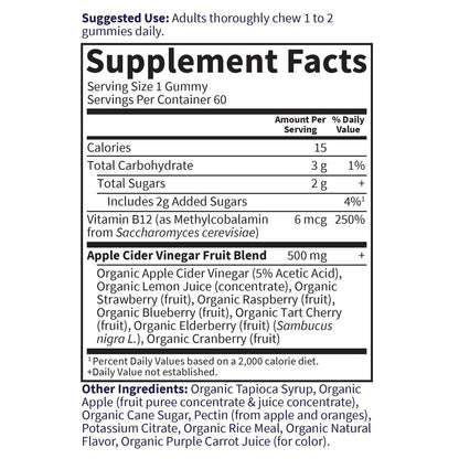 Garden of Life Organics Apfelessig Gummibärchen mit Vitamin B12 – Bio ACV Gummivitamine, Vegan, Glutenfrei, Nicht-GVO, 60 Gummis