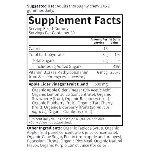Garden of Life Organics Apfelessig Gummibärchen mit Vitamin B12 – Bio ACV Gummivitamine, Vegan, Glutenfrei, Nicht-GVO, 60 Gummis