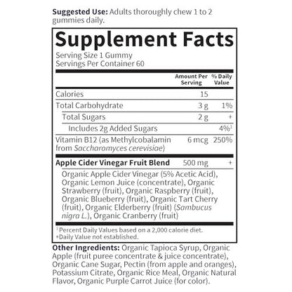 Garden of Life Organics Apfelessig Gummibärchen mit Vitamin B12 – Bio ACV Gummivitamine, Vegan, Glutenfrei, Nicht-GVO, 60 Gummis