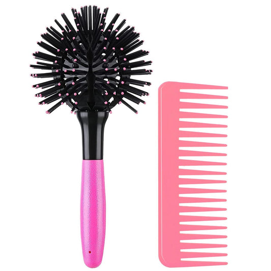 3D Bomb Curl Haarbürste 360° Runde Stylingbürste, Entwirrbürste, Kugelbürste für lockiges/langes/nasses/trockenes Haar inklusive Breitzahnkamm