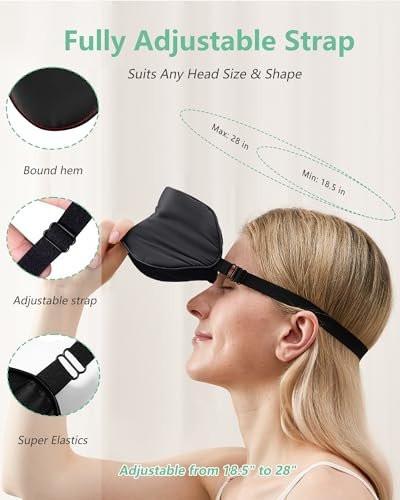 BeeVines Schlafmaske, 2er-Pack 100% echte Naturseide-Augenmasken mit verstellbarem Band zum Schlafen, Maulbeerseide-Augenklappe, blockiert Licht, reduziert Schwellungen, Reisegeschenk (Schwarz & Schwarz)
