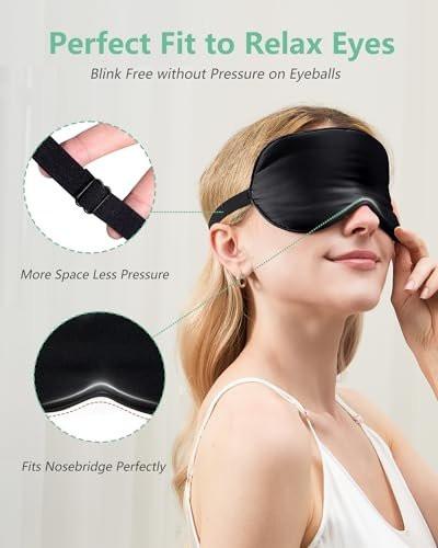 BeeVines 100% echte Maulbeerseiden-Schlafmaske 2er-Pack, reine Seiden-Augenmasken mit verstellbarem Riemen für Schlaf, 100% Lichtblockade, reduziert Augenringe, Reisegeschenk (Schwarz & Pfauenblau)