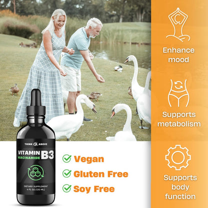 Think Above Vitamin B3 Niacinamid Flüssig – Nicht spülende B3 Niacin Tropfen für Frauen und Männer – Leicht zu schlucken 60 ml (2 Fl Oz)