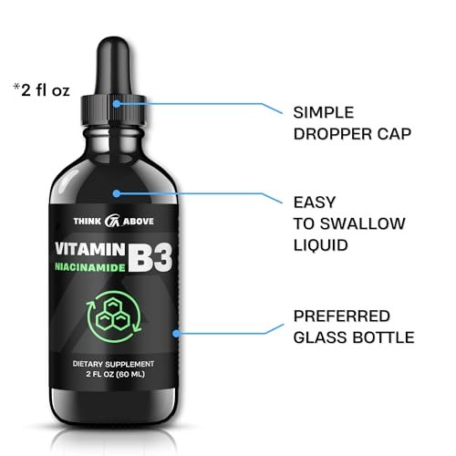 Think Above Vitamin B3 Niacinamid Flüssig – Nicht spülende B3 Niacin Tropfen für Frauen und Männer – Leicht zu schlucken 60 ml (2 Fl Oz)