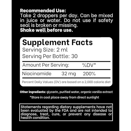 Think Above Vitamin B3 Niacinamid Flüssig – Nicht spülende B3 Niacin Tropfen für Frauen und Männer – Leicht zu schlucken 60 ml (2 Fl Oz)
