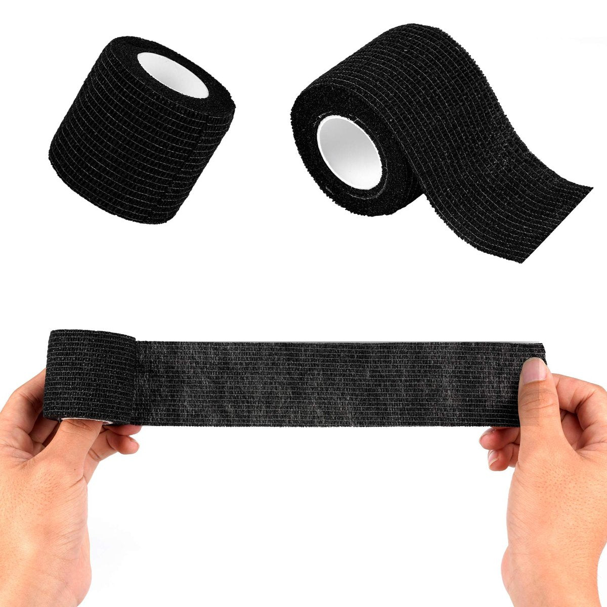 12er-Pack Selbsthaftende Kohäsive Bandagen 5 cm x 4,5 m, Erste-Hilfe-Tape, Elastisches Selbstklebeband, Sportbandage, Atmungsaktive Wundbandage für Handgelenk, Knöchel, Schwarz