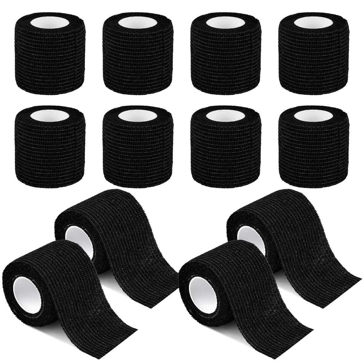 12er-Pack Selbsthaftende Kohäsive Bandagen 5 cm x 4,5 m, Erste-Hilfe-Tape, Elastisches Selbstklebeband, Sportbandage, Atmungsaktive Wundbandage für Handgelenk, Knöchel, Schwarz