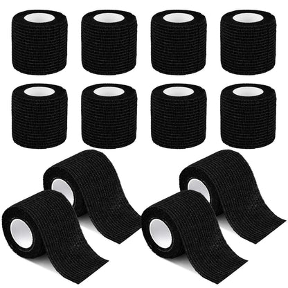 12er-Pack Selbsthaftende Kohäsive Bandagen 5 cm x 4,5 m, Erste-Hilfe-Tape, Elastisches Selbstklebeband, Sportbandage, Atmungsaktive Wundbandage für Handgelenk, Knöchel, Schwarz