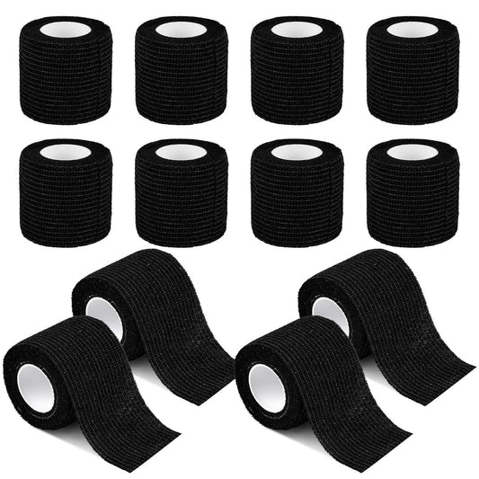 12er-Pack Selbsthaftende Kohäsive Bandagen 5 cm x 4,5 m, Erste-Hilfe-Tape, Elastisches Selbstklebeband, Sportbandage, Atmungsaktive Wundbandage für Handgelenk, Knöchel, Schwarz