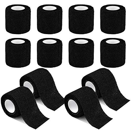 12er-Pack Selbsthaftende Kohäsive Bandagen 5 cm x 4,5 m, Erste-Hilfe-Tape, Elastisches Selbstklebeband, Sportbandage, Atmungsaktive Wundbandage für Handgelenk, Knöchel, Schwarz