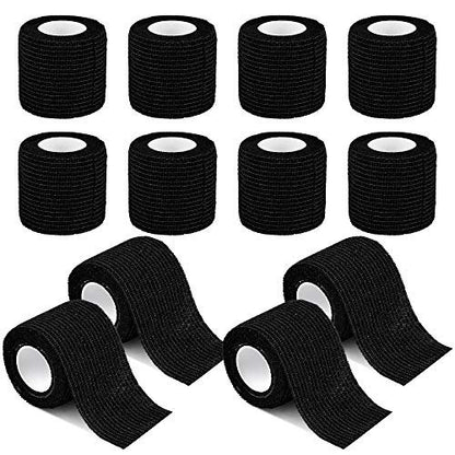 12er-Pack Selbsthaftende Kohäsive Bandagen 5 cm x 4,5 m, Erste-Hilfe-Tape, Elastisches Selbstklebeband, Sportbandage, Atmungsaktive Wundbandage für Handgelenk, Knöchel, Schwarz