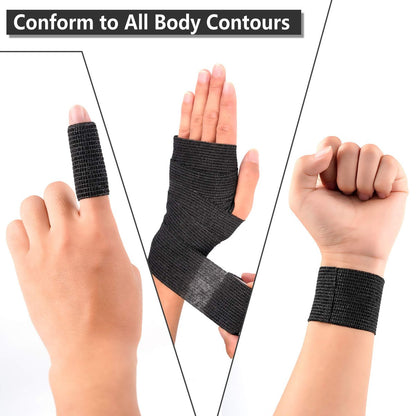 12er-Pack Selbsthaftende Kohäsive Bandagen 5 cm x 4,5 m, Erste-Hilfe-Tape, Elastisches Selbstklebeband, Sportbandage, Atmungsaktive Wundbandage für Handgelenk, Knöchel, Schwarz
