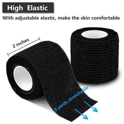 12er-Pack Selbsthaftende Kohäsive Bandagen 5 cm x 4,5 m, Erste-Hilfe-Tape, Elastisches Selbstklebeband, Sportbandage, Atmungsaktive Wundbandage für Handgelenk, Knöchel, Schwarz