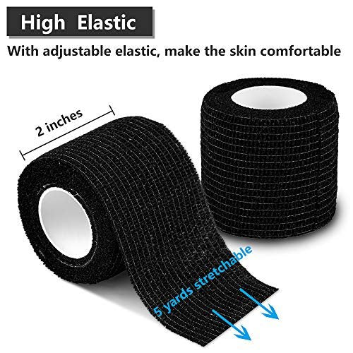 12er-Pack Selbsthaftende Kohäsive Bandagen 5 cm x 4,5 m, Erste-Hilfe-Tape, Elastisches Selbstklebeband, Sportbandage, Atmungsaktive Wundbandage für Handgelenk, Knöchel, Schwarz