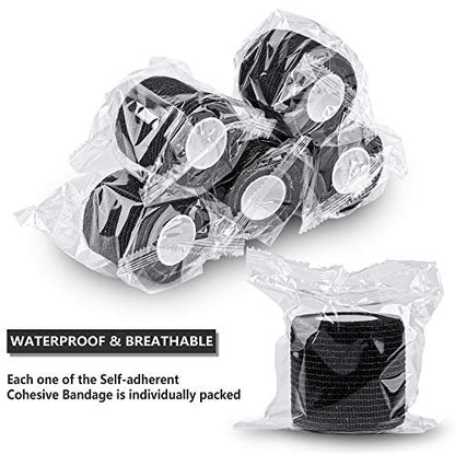 12er-Pack Selbsthaftende Kohäsive Bandagen 5 cm x 4,5 m, Erste-Hilfe-Tape, Elastisches Selbstklebeband, Sportbandage, Atmungsaktive Wundbandage für Handgelenk, Knöchel, Schwarz