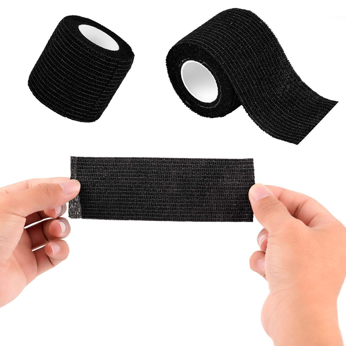 12er-Pack Selbsthaftende Kohäsive Bandagen 5 cm x 4,5 m, Erste-Hilfe-Tape, Elastisches Selbstklebeband, Sportbandage, Atmungsaktive Wundbandage für Handgelenk, Knöchel, Schwarz